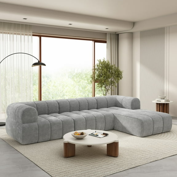 Christopher Knight Home Luxury 122" L-Shaped Sectional Sofa, Right-Facing Chaise Lounge, Gray
