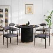 Christopher Knight Home Luxury 5-Piece Dining Set, 47.3" Round Table and 4 Upholstered Chairs, Charcoal