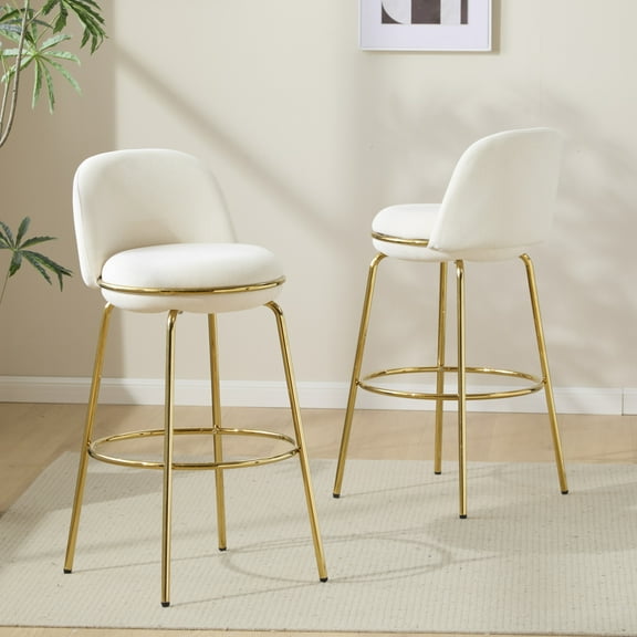 Christopher Knight Home Luxury Beige Upholstered Bar Stools, Gold Metal Frames, Set of 2