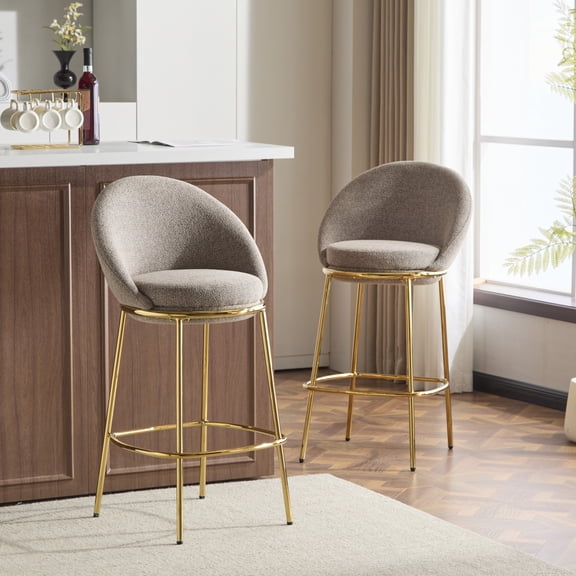 Christopher Knight Home Luxury Beige Upholstered Barstools with Gold Metal Frame, Set of 2