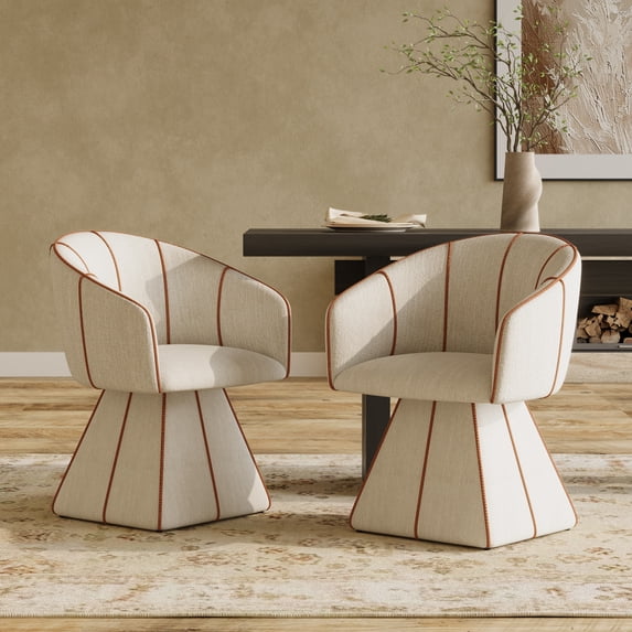 Christopher Knight Home Luxury Upholstered Swivel Dining Chairs with Barrel Back, Beige+Champagne, Set of 2