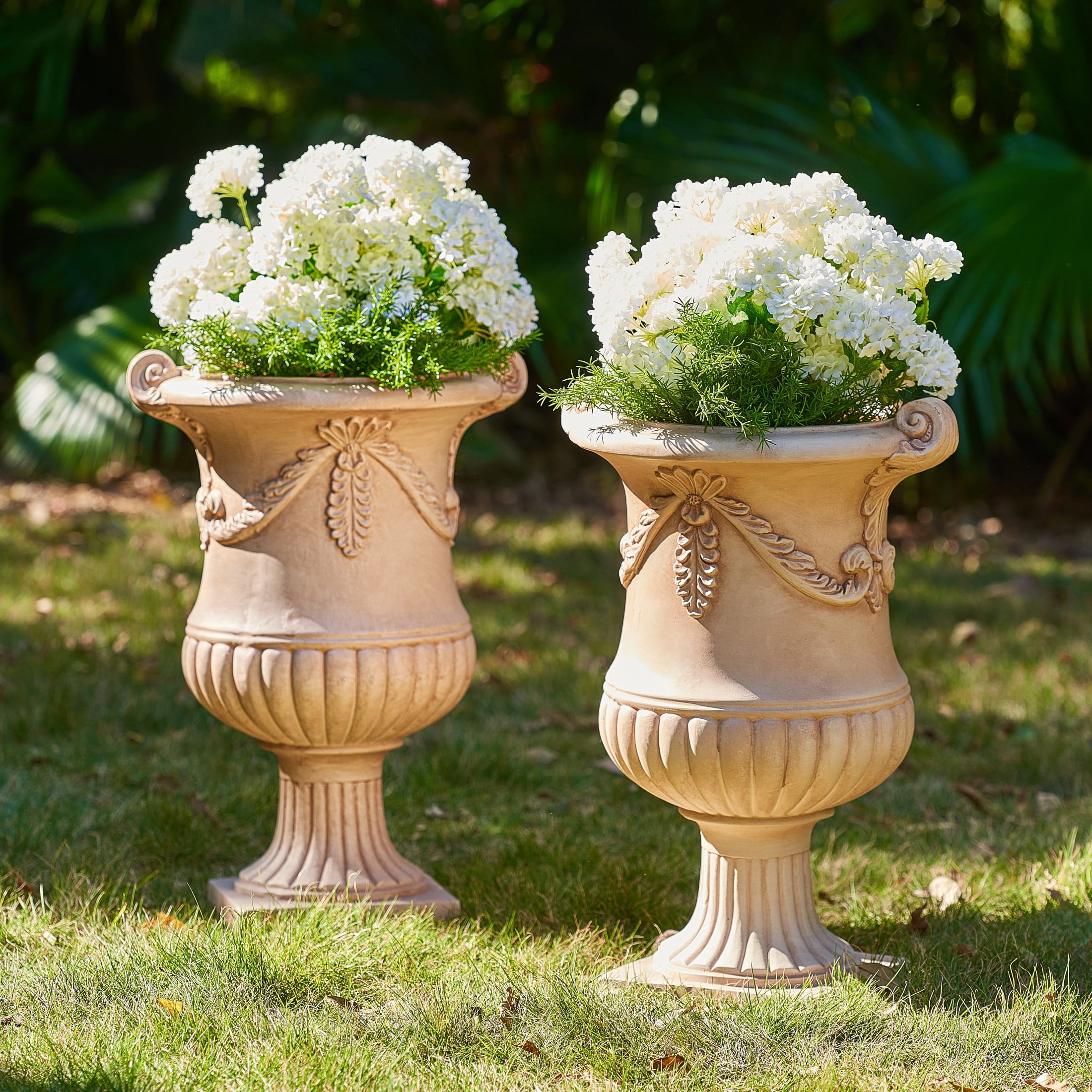 Christopher Knight Home MGO Flower Urn Planter Set of 2 with Scroll Handles, Terracotta