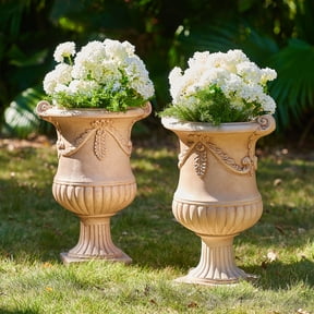 Christopher Knight Home MGO Flower Urn Planter Set of 2 with Scroll Handles, Terracotta