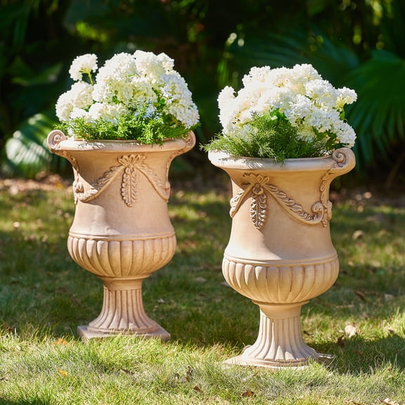 Christopher Knight Home MGO Flower Urn Planter Set of 2 with Scroll Handles, Terracotta
