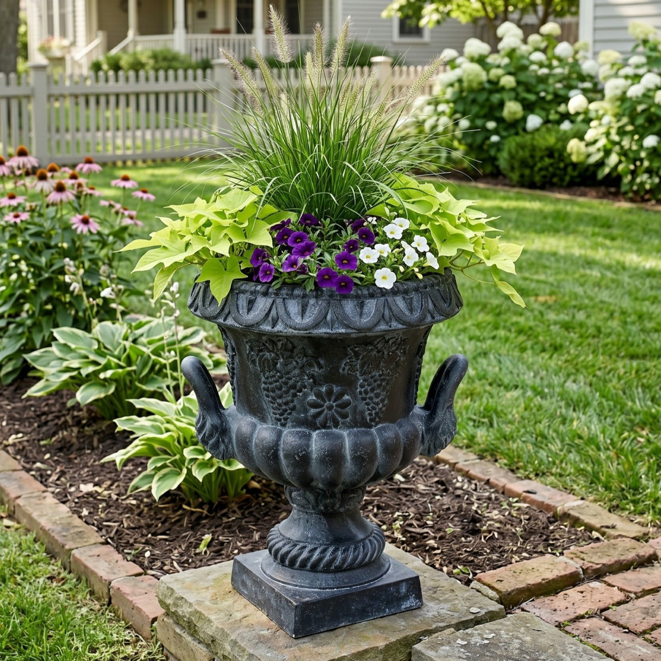 Christopher Knight Home MGO Grape Relief Urn Planter with Elephant-Head Handles, Antique Black