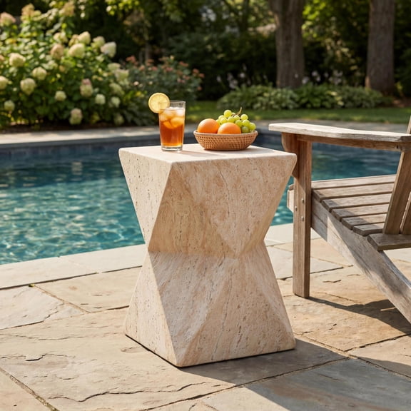Christopher Knight Home MGO Side Table with Hourglass Design, Travertine Finish