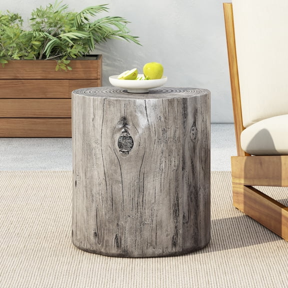 Christopher Knight Home MGO Tree-Stump Side Table, Lightweight Concrete Accent Table, Gray Wood Grain