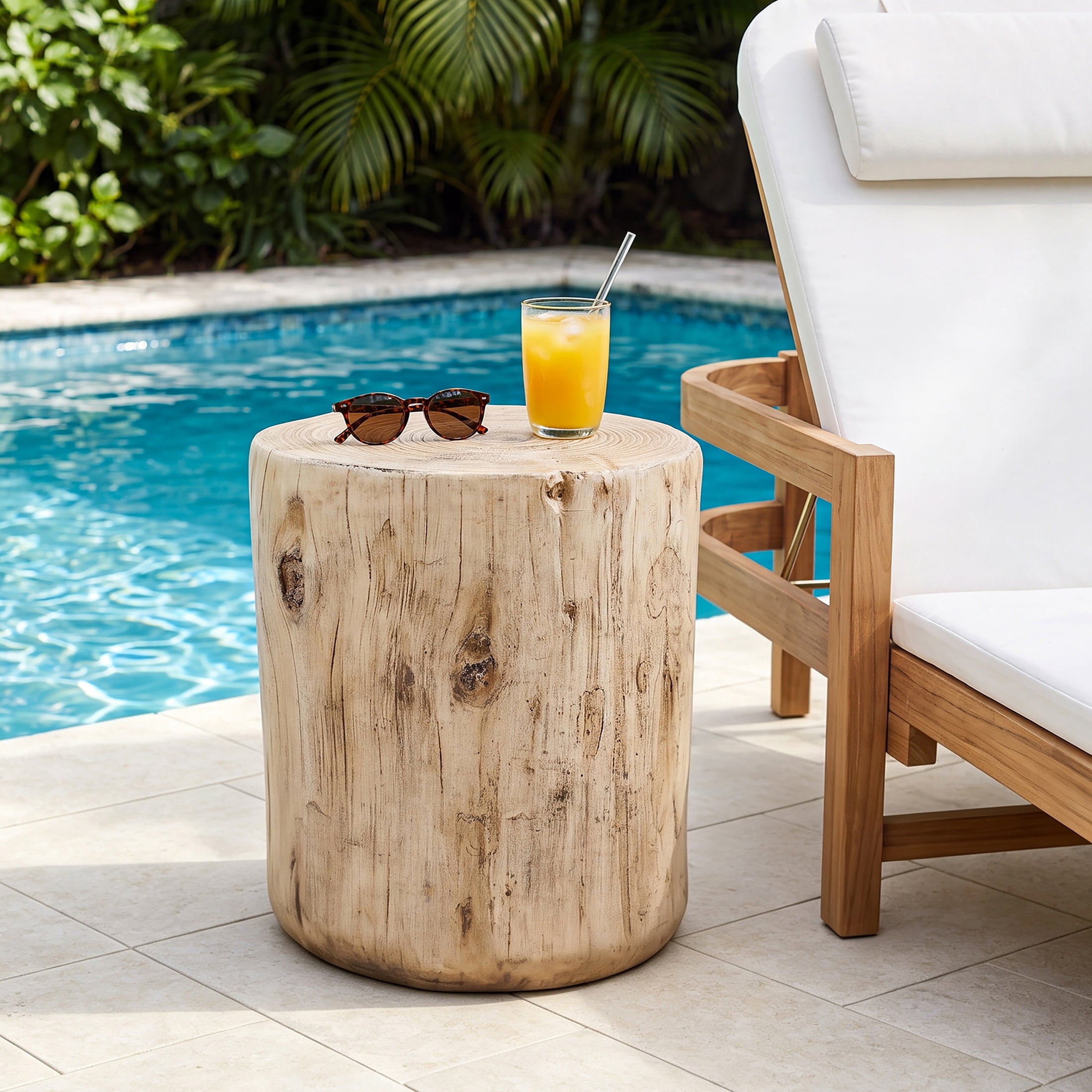 Christopher Knight Home MGO Tree-Stump Side Table, Lightweight Concrete Accent Table, Natural Wood Grain