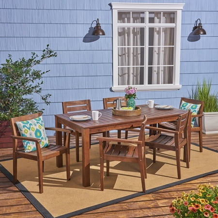 Christopher Knight Home Magnolia Outdoor Rustic Acacia Wood 7 Piece Dining Set by