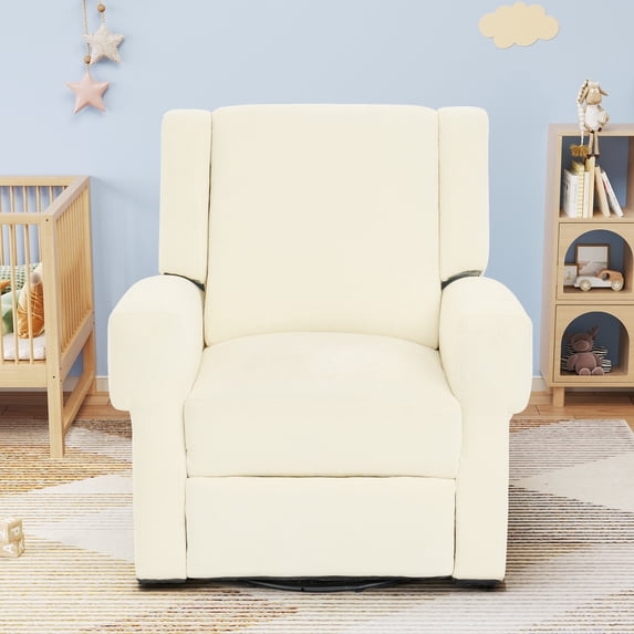 Christopher Knight Home Manual Nursery Recliner, 360° Swivel Rocker Sofa Chair in Chenille Fabric, White