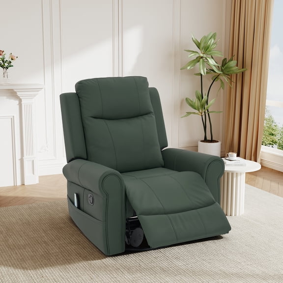 Christopher Knight Home Manual Recliner, 270° Swivel Rocker PU Leather Chair with Heat & Massage, Green