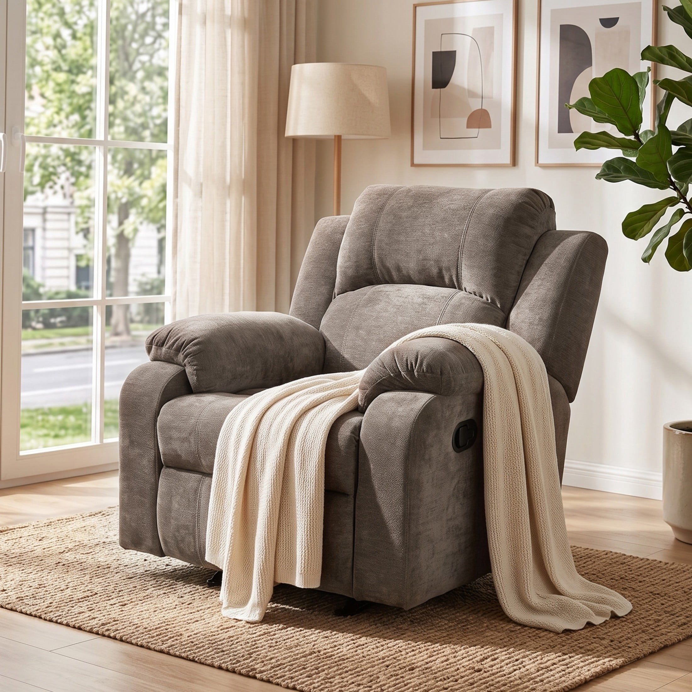 Christopher Knight Home Manual Recliner Chair with 3-Position Adjustable Backrest, Chenille Upholstery, Brown