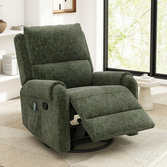 Christopher Knight Home Manual Recliner Chair with Massage, Swivel Rocker, Side Storage Pocket, Green