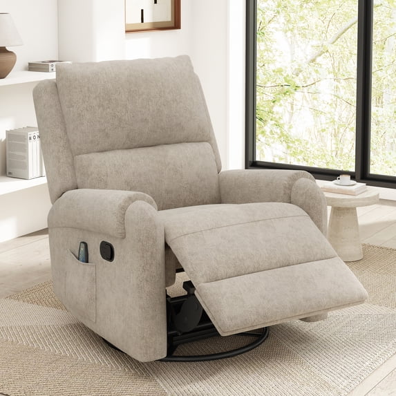 Christopher Knight Home Manual Recliner Chair with Massage, Swivel Rocker, Side Storage Pocket, Oatmeal