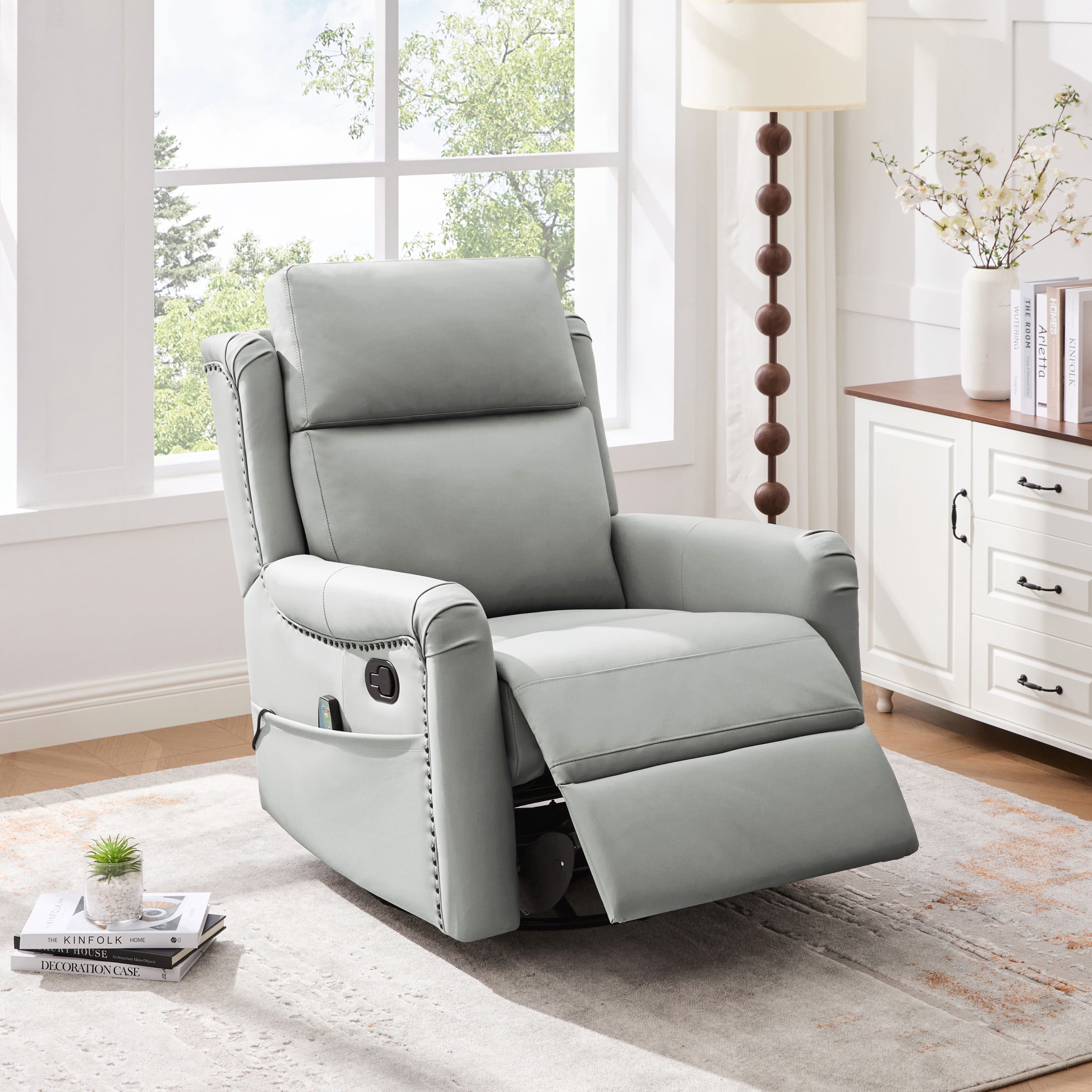Christopher Knight Home Manual Swivel Rocking Massage Recliner Chair with Heating, Gray