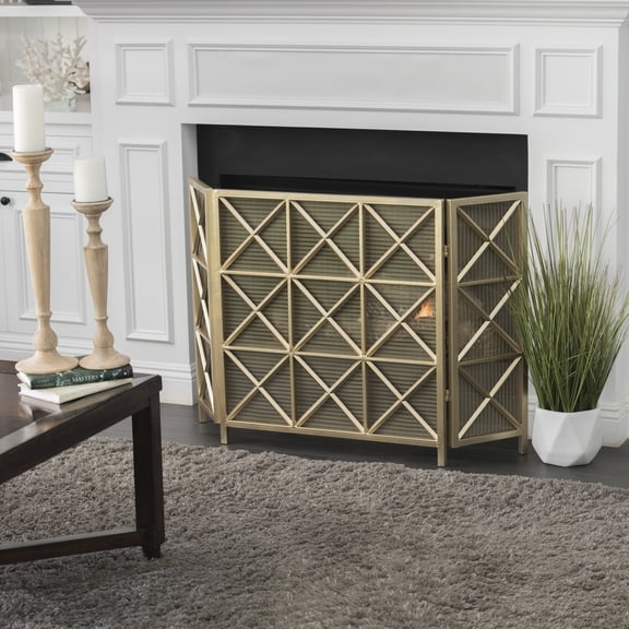 Christopher Knight Home Margaret 3-Panel Fireplace Screen - Rose Gold/Black/Gold - Iron