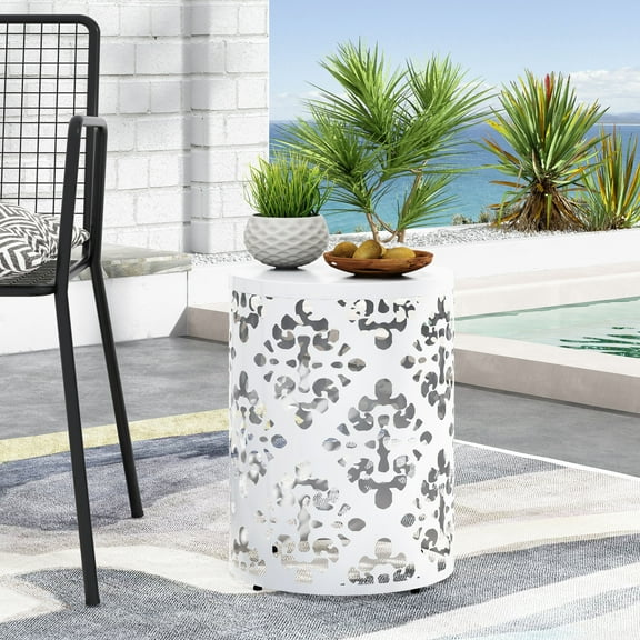 Christopher Knight Home Mathena Outdoor Outdoor Metal Side Table by White
