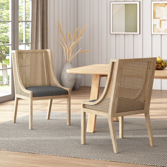 Christopher Knight Home Maurers Cane and Wood Upholstered Dining Chairs (Set of 2) by  Charcoal/ Natural