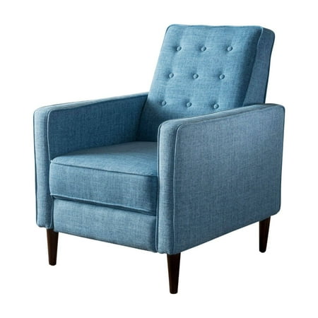 Christopher Knight Home Mervynn Mid-Century Modern Button Tufted Fabric Recliner by Muted Blue Pushback Recline
