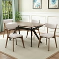thumbnail image 1 of Christopher Knight Home Mid-Century 5-Piece Dining Set with Rectangular Table and 4 Beige Upholstered Chairs, 1 of 13