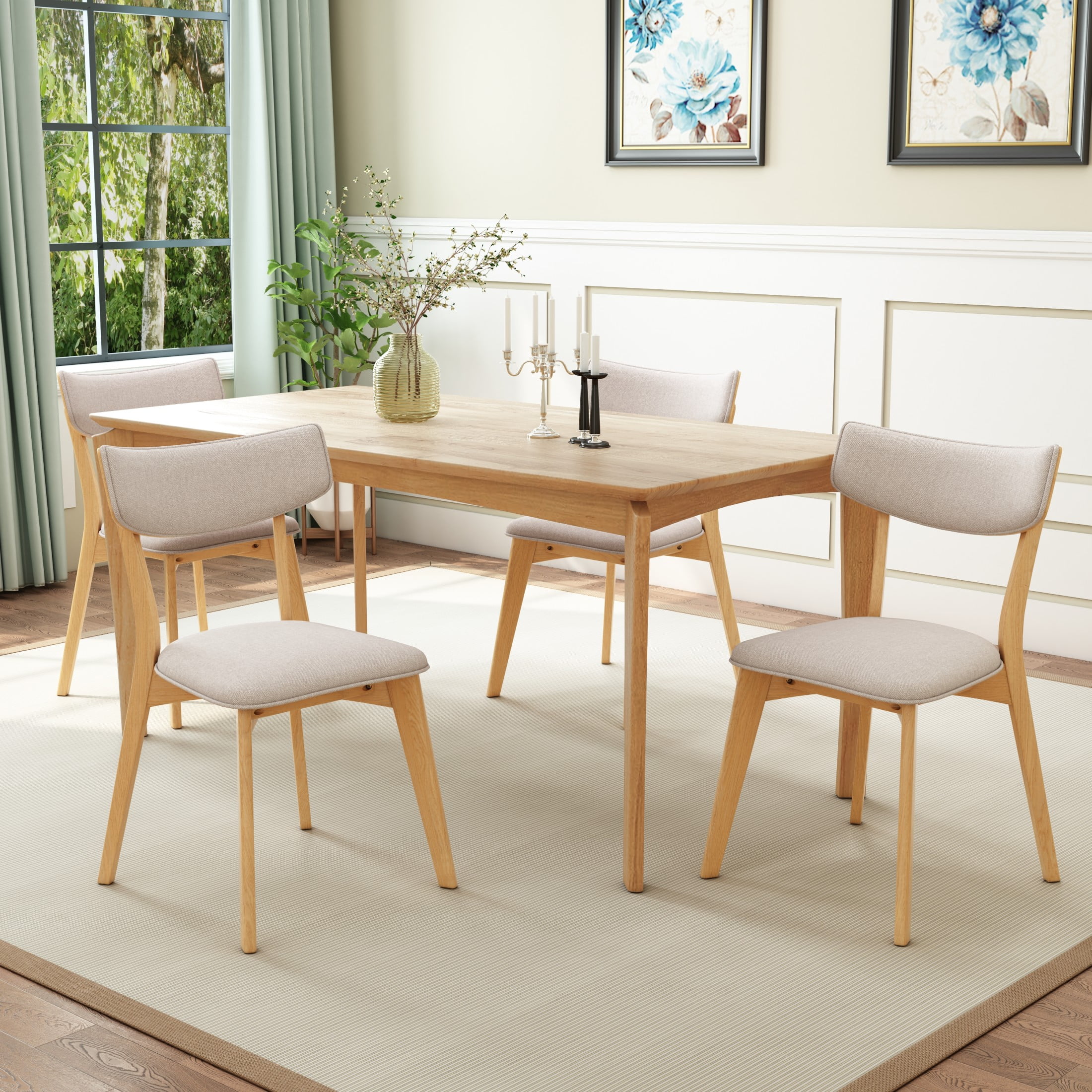 Christopher Knight Home Mid-Century 5-Piece Dining Set with Rectangular Table and 4 Grey Upholstered Chairs