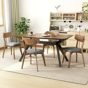 Christopher Knight Home Mid-Century 7-Piece Dining Set with Rectangular Table and 6 Dark Grey Upholstered Chairs