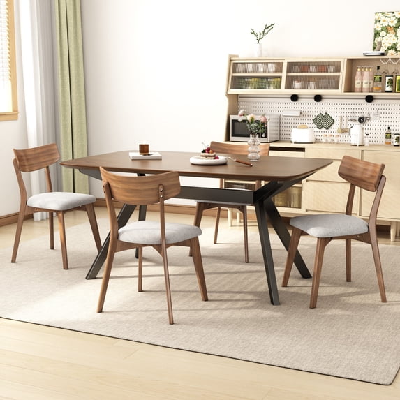 Christopher Knight Home Mid-Century 7-Piece Dining Set with Rectangular Table and 6 Light Beige Upholstered Chairs