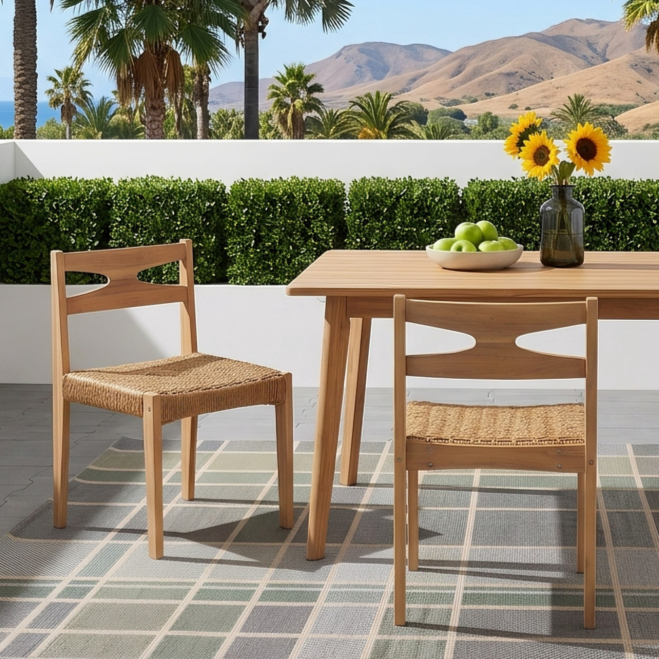 Christopher Knight Home Mid-Century Acacia Wood Dining Chairs with Woven Seat, Light Teak, Set of 2