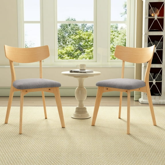 Christopher Knight Home Mid-Century Dining Chairs, Dark Gray Upholstery with Natural Wood Frame, Set of 2