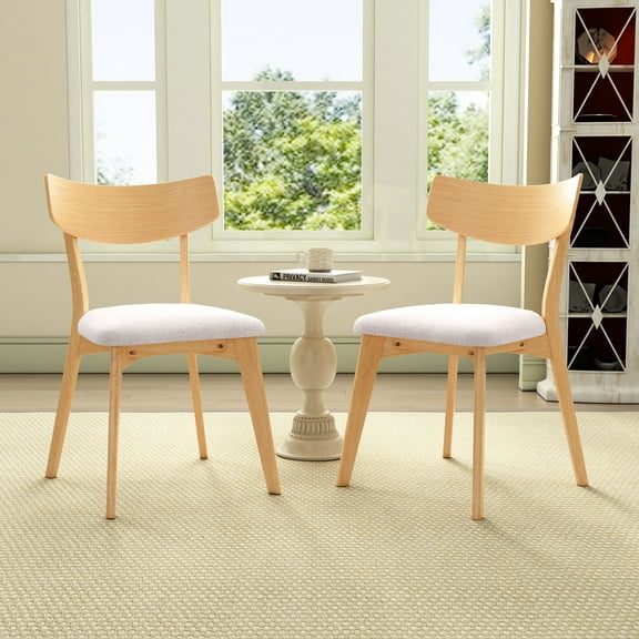 Christopher Knight Home Mid-Century Dining Chairs, Light Beige Upholstery with Natural Wood Frame, Set of 2