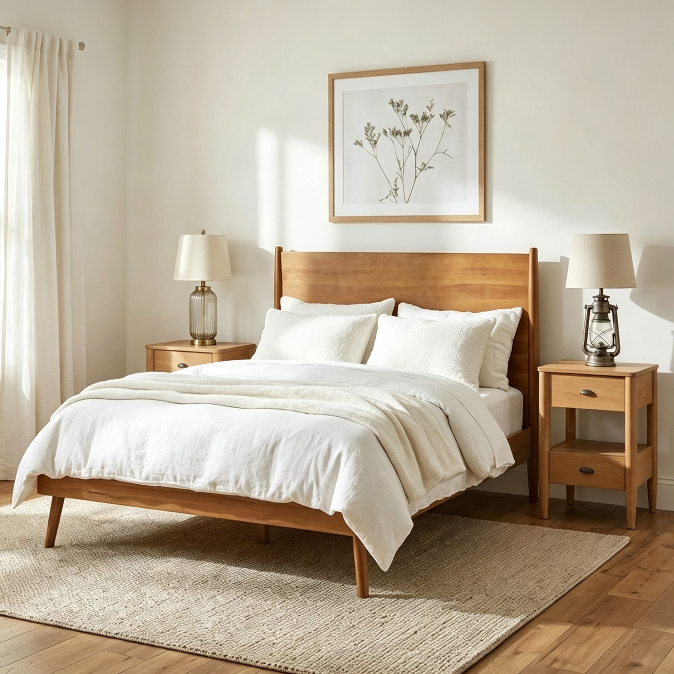 Christopher Knight Home Mid-Century King Bedroom Furniture Set, Solid Wood Bed with 2 Nightstands, Natural