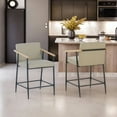 thumbnail image 1 of Christopher Knight Home Mid-Century Modern 26" Counter Height Stools, Metal Frame, Wood Armrests, Khaki Cushion, Set of 2, 1 of 8