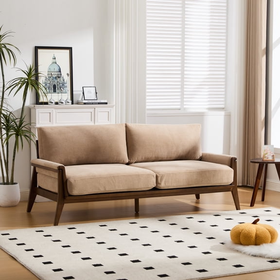 Christopher Knight Home Mid-Century Modern 3-Seater Sofa with Velvet Upholstery, Wood Frame, Nomad