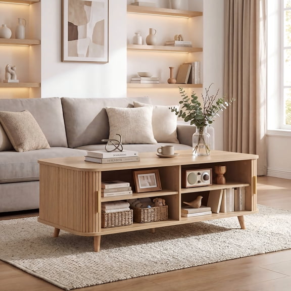 Christopher Knight Home Nova Sliding Door Storage Coffee Table, Natural