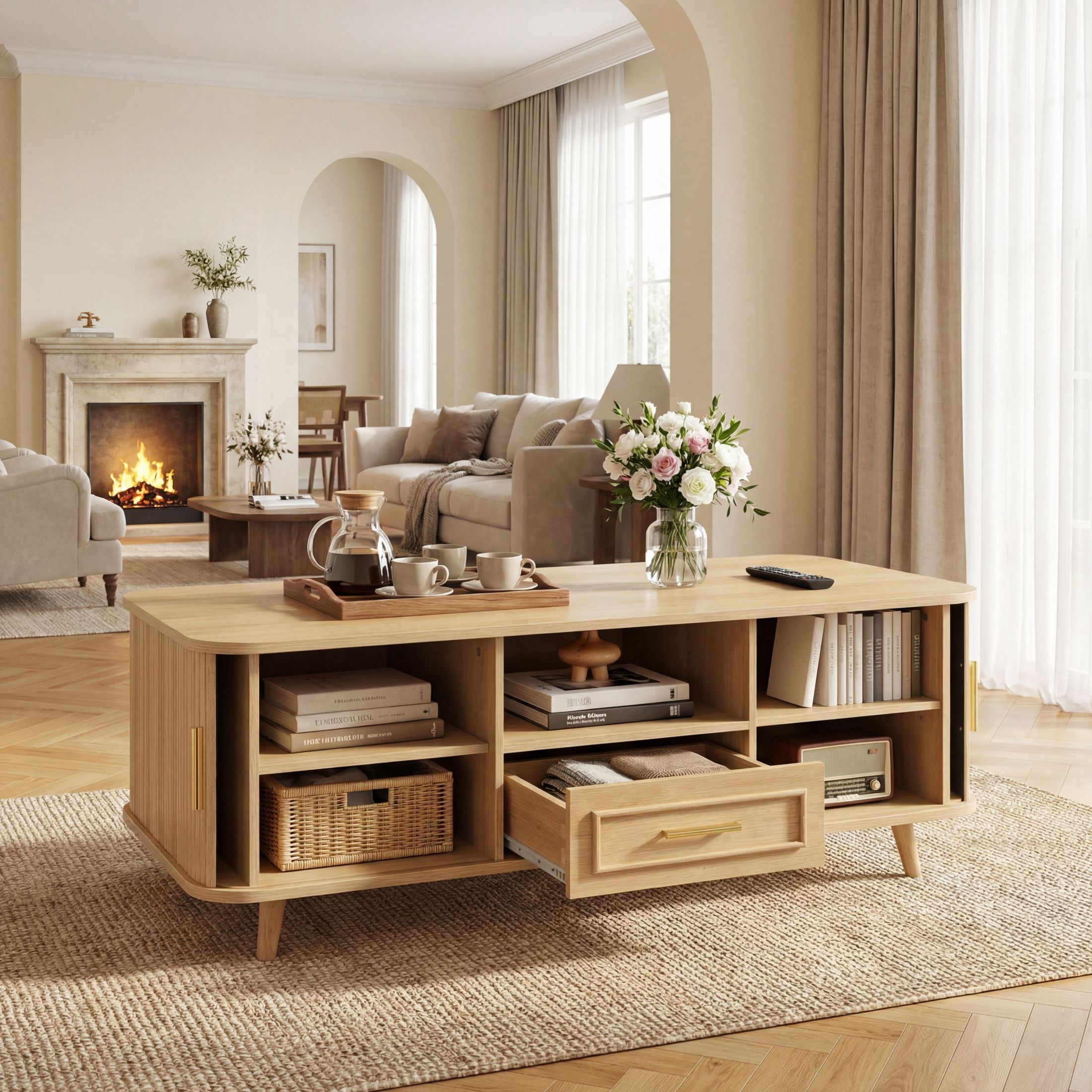 Nathan James Asher Mid-Century Rectangle Gold Coffee Table with