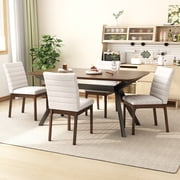 Christopher Knight Home Mid-Century Modern 5-Piece Dining Set with 4 Upholstered Chairs, Wood Frame, Light Beige