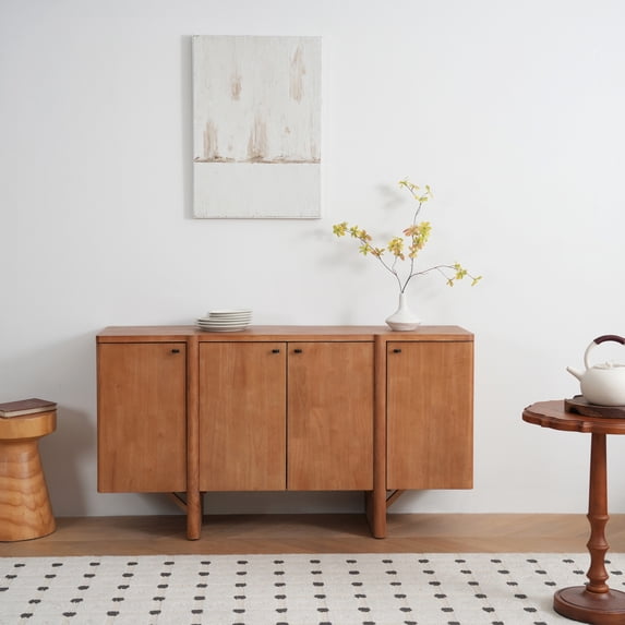 Christopher Knight Home Mid-Century Modern 55" Sideboard, 4-Door Storage, Adjustable Shelves, Natural