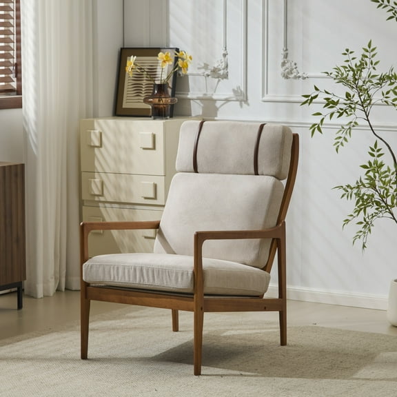 Christopher Knight Home Mid-Century Modern Accent Chair, Solid Wood Frame with High Back, Light Gray Cushions