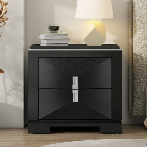 Christopher Knight Home Mid-Century Modern Nightstand with 2 Drawers, Wood Frame Bedside Table, Black