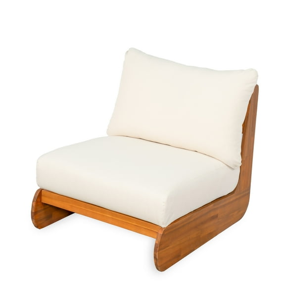 Christopher Knight Home Mid-Century Modern Outdoor Low Lounge Chair with Cushions, Solid Wood Frame, Beige