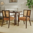 thumbnail image 1 of Christopher Knight Home Mid-Century Modern Rattan Dining Chairs, Upholstered Armchairs, Solid Wood, Walnut+Caramel, Set of 2, 1 of 7