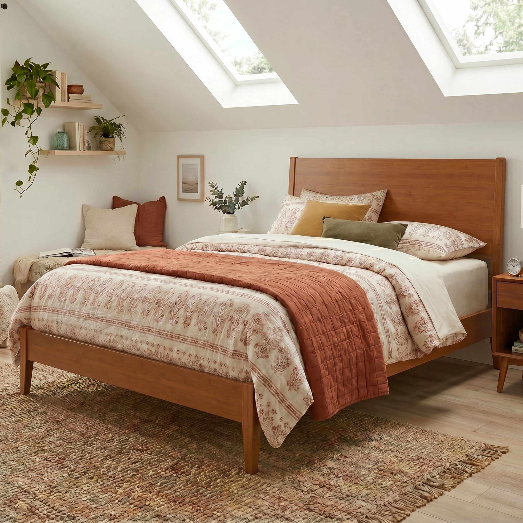 Christopher Knight Home Mid-Century Modern Solid Bamboo Wood Platform Bed, Queen Size, Walnut