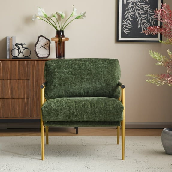Christopher Knight Home Mid-Century Modern Upholstered Accent Chair, Wooden Armrest, Metal Frame, Green