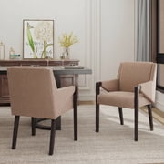 Christopher Knight Home Mid-Century Modern Upholstered Dining Armchairs, Light Brown+Espresso, Set of 2