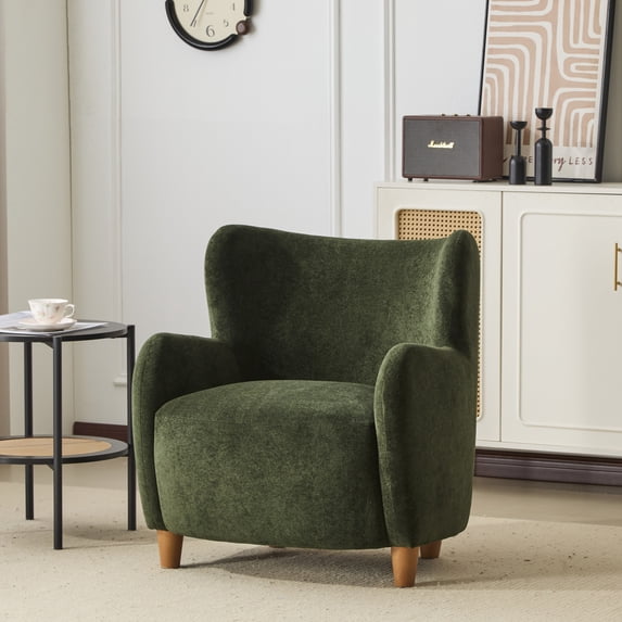 Christopher Knight Home Mid-Century Modern Velvet Wingback Accent Chair with Birch Legs, Olive Green
