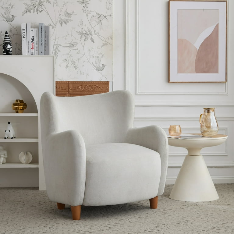 Noble House Modern White Fabric Wingback Accent Chair
