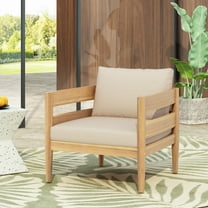 Christopher Knight Home Mid-Century Outdoor Wood Lounge Chair with Slat Seating & Cushion, Beige