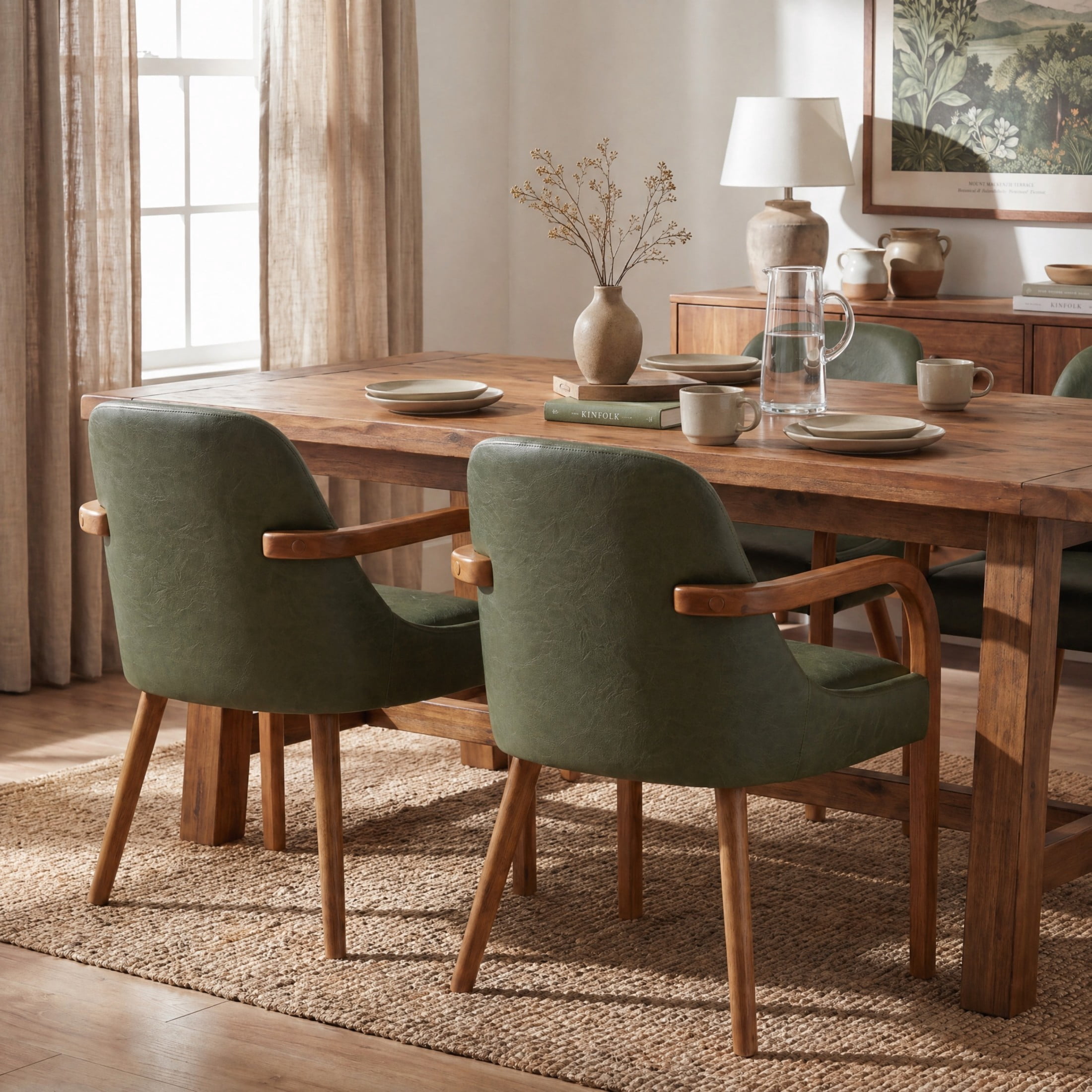 Christopher Knight Home Mid-Century PU Upholstered Dining Chairs with Wood Legs, Green, Set of 2