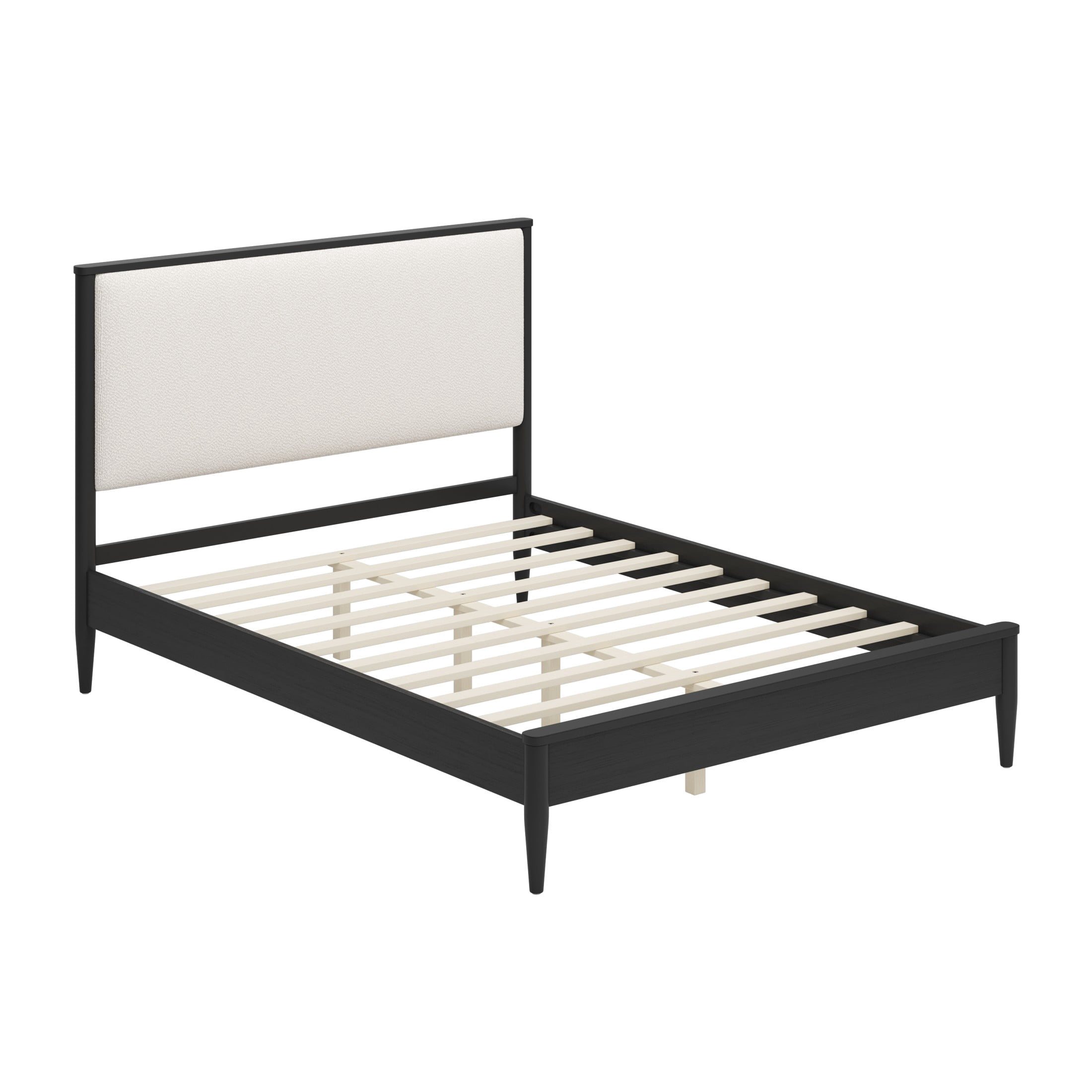 Christopher Knight Home Mid-Century Queen Platform Bed Frame with Boucle Upholstered Headboard, Black