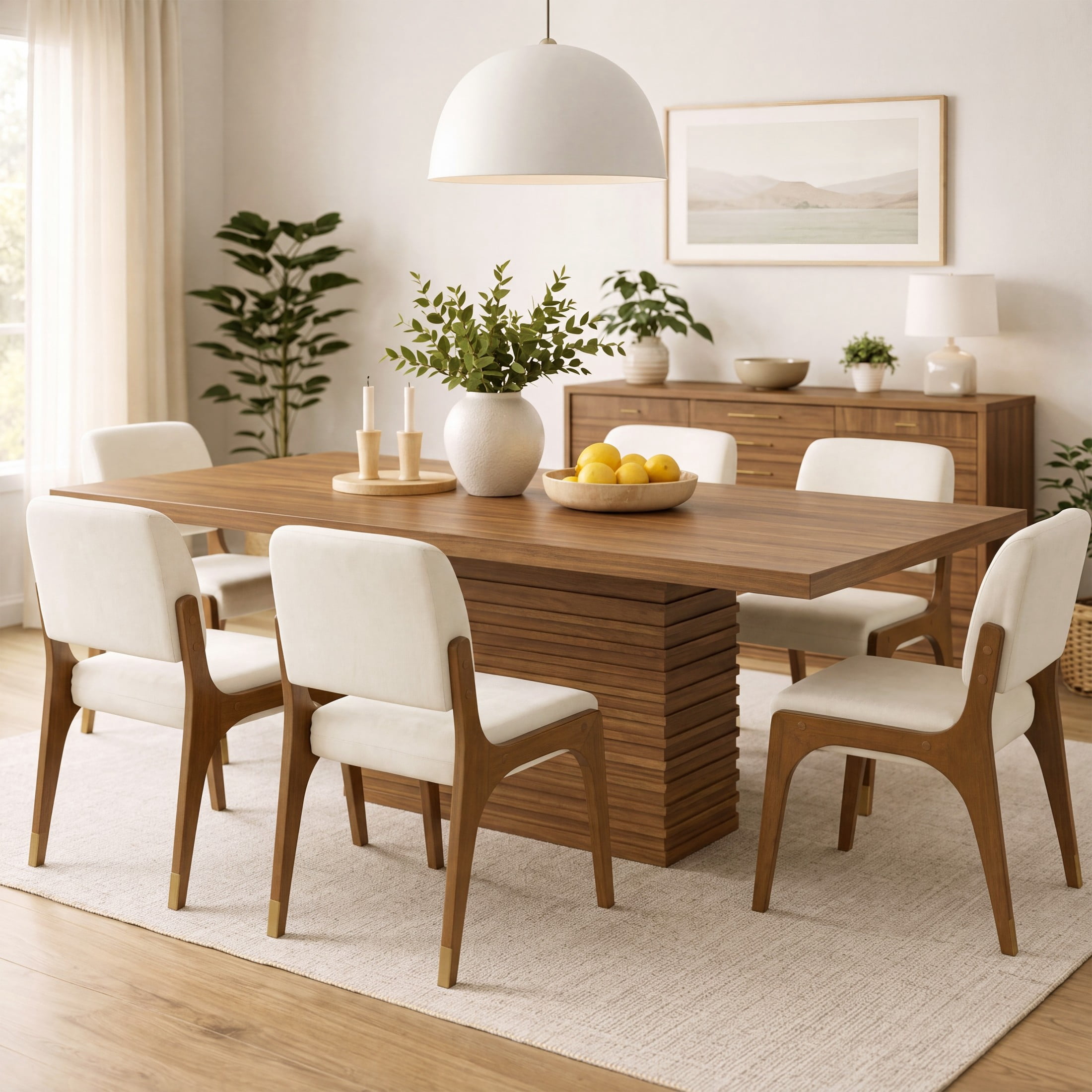 Christopher Knight Home Mid-Century Upholstered Dining Chairs, Solid Wood Frame, Walnut+Beige, Set of 6